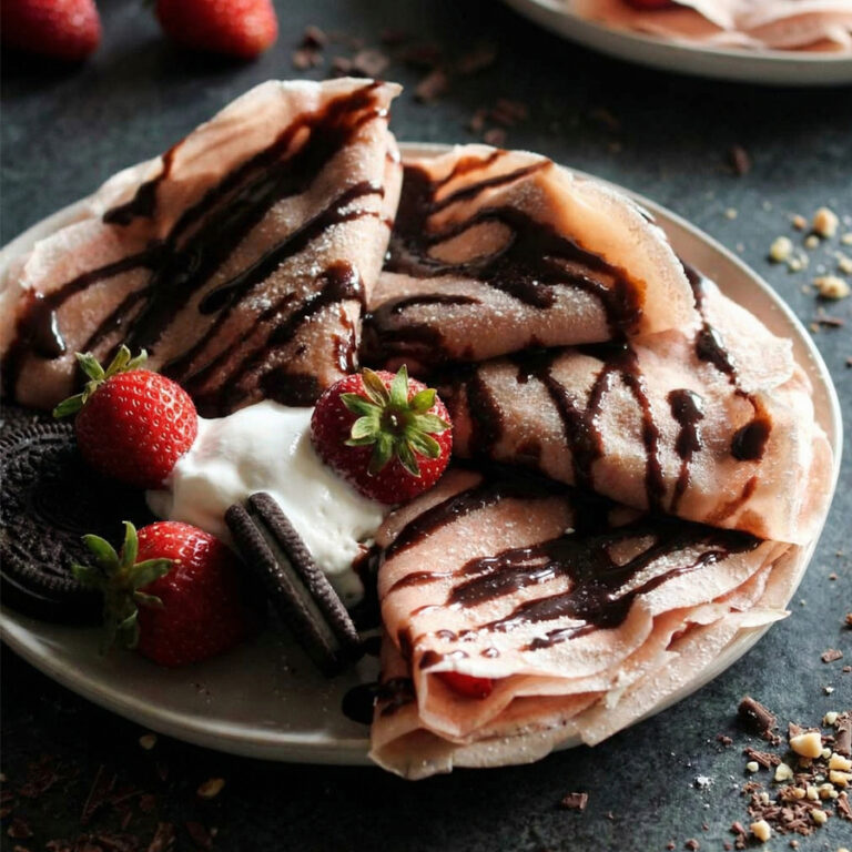 chocolate crepes and strawberry milkshake dessert