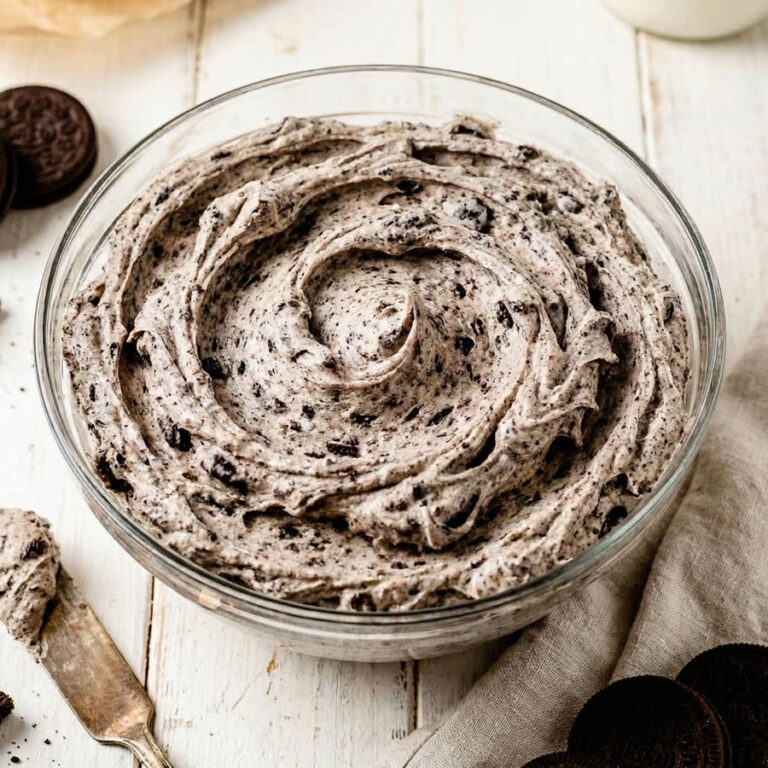 homemade oreo frosting in glass bowl