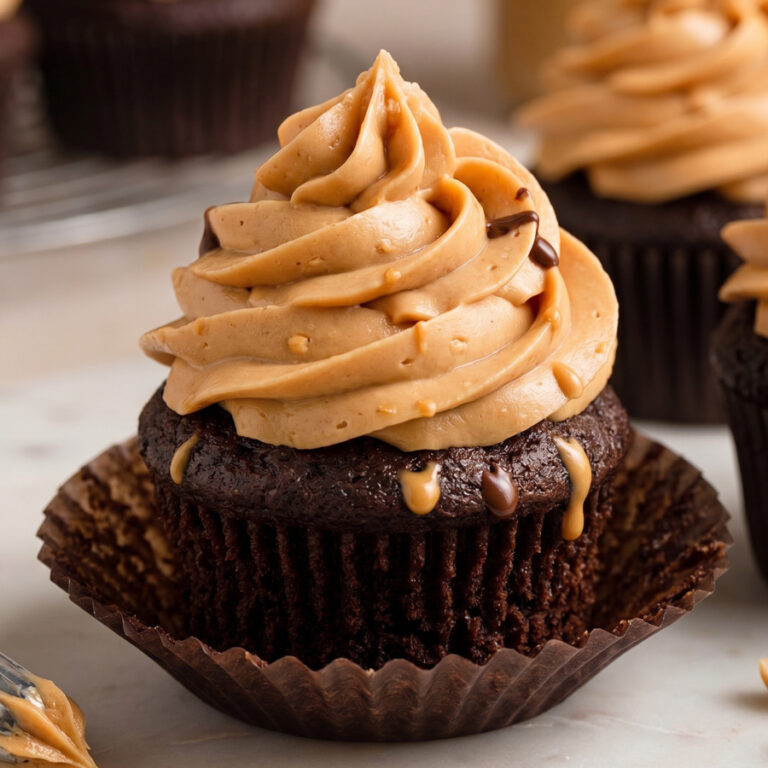 chocolate cupcakes with peanut butter frosting
