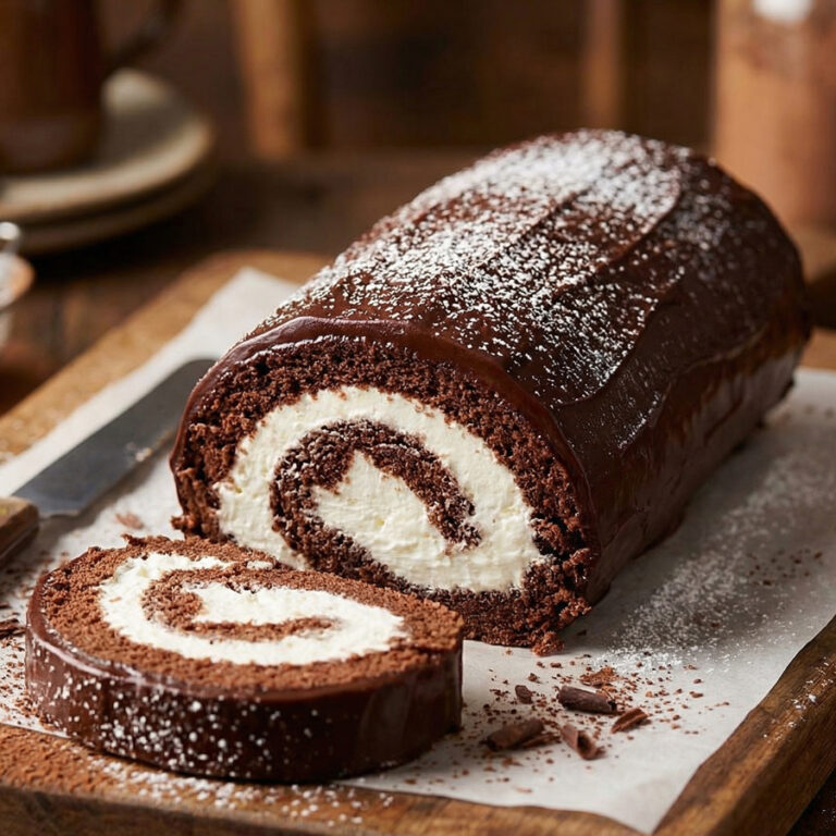 chocolate swiss roll cake with cream filling