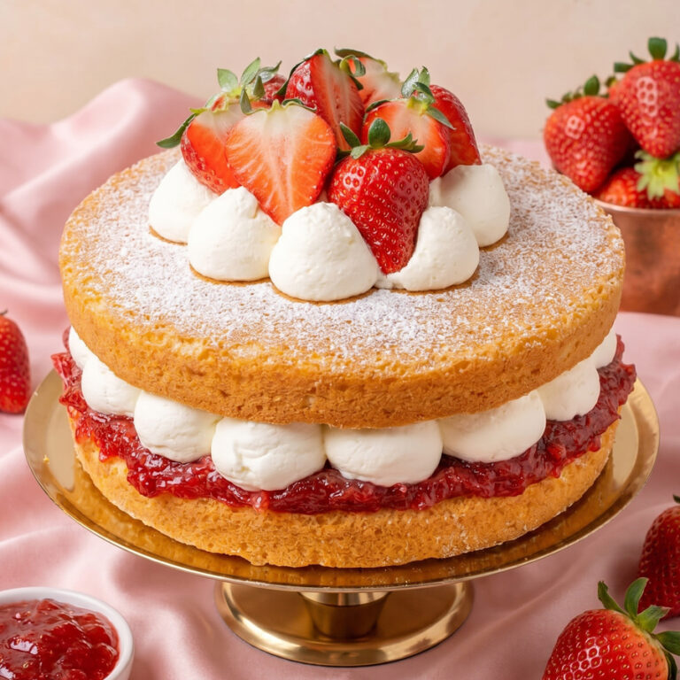 classic victoria sponge cake on stand