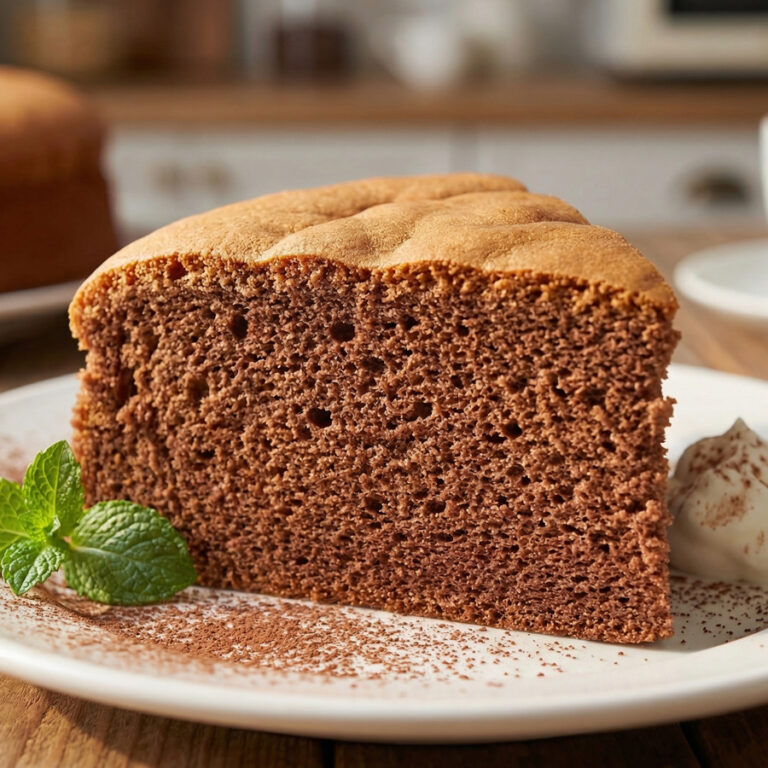 fluffy chocolate sponge cake slice