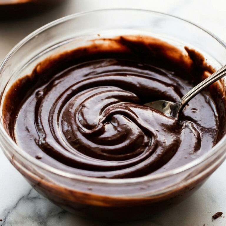 smooth chocolate ganache in glass bowl