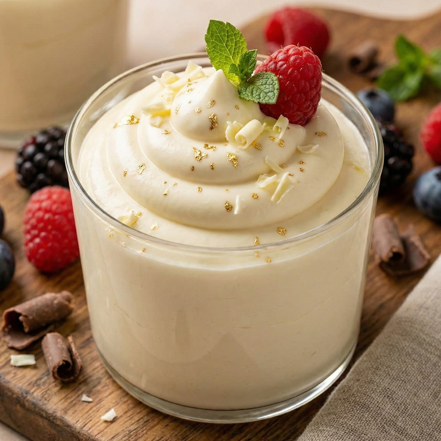 Silky Cream Cheese Whipping Cream Thick and silky cream cheese whipped cream piped high into a clear glass jar