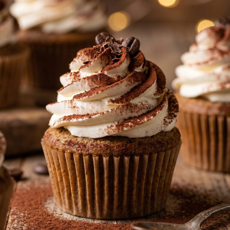 chocolate tiramisu cupcakes with cocoa dusting
