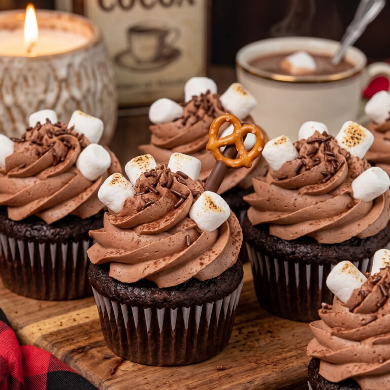 Easy 4-Ingredient Hot Chocolate Frosting (Buttercream) hot chocolate buttercream cupcakes with marshmallows