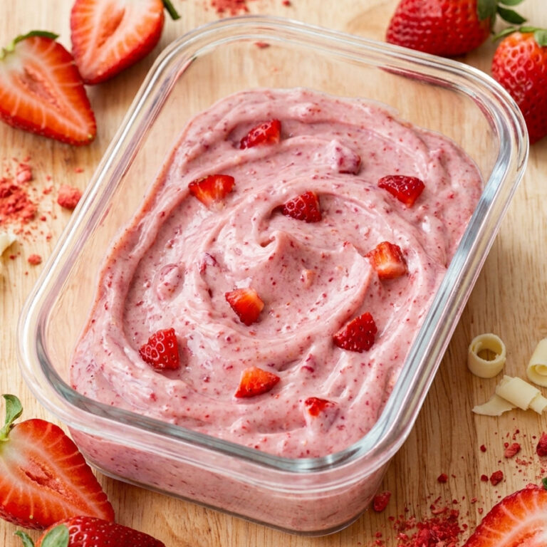 Easy 3-Ingredient Strawberry Ganache pink strawberry ganache in glass container