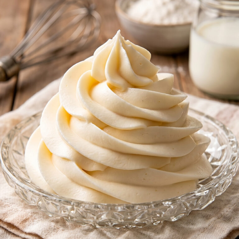 The Best Ermine Buttercream (Flour Buttercream Recipe) piped ermine frosting swirl