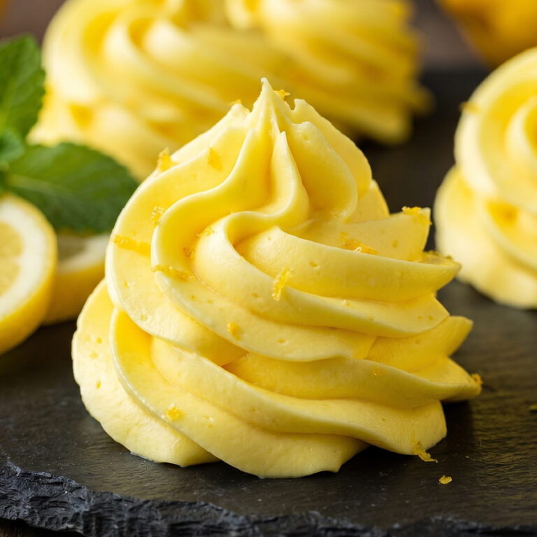Fresh Lemon Buttercream Frosting piping lemon buttercream swirls