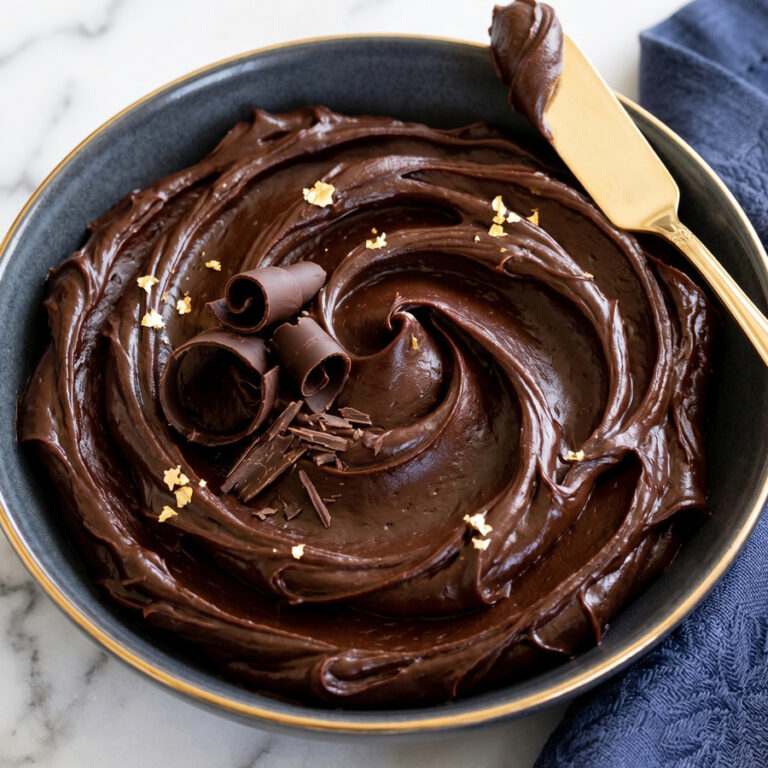The Best Chocolate Ganache Buttercream (Rich & Silky) smooth dark chocolate ganache in bowl