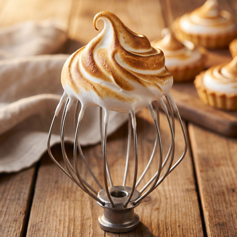 Easy 4-Ingredient Marshmallow Meringue Frosting whisking stiff peaks marshmallow meringue