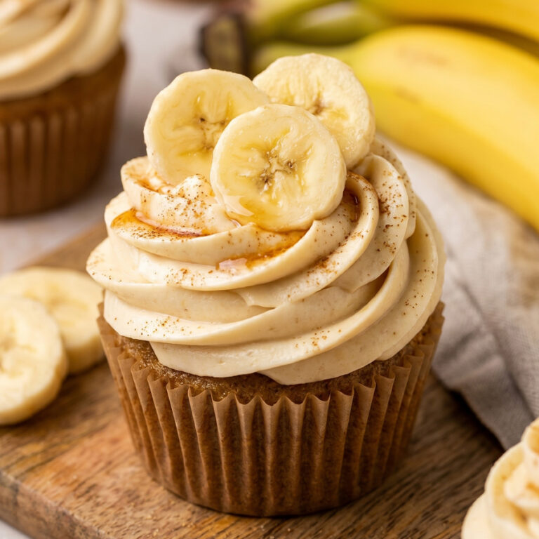 banana cream cheese frosting on cupcakes