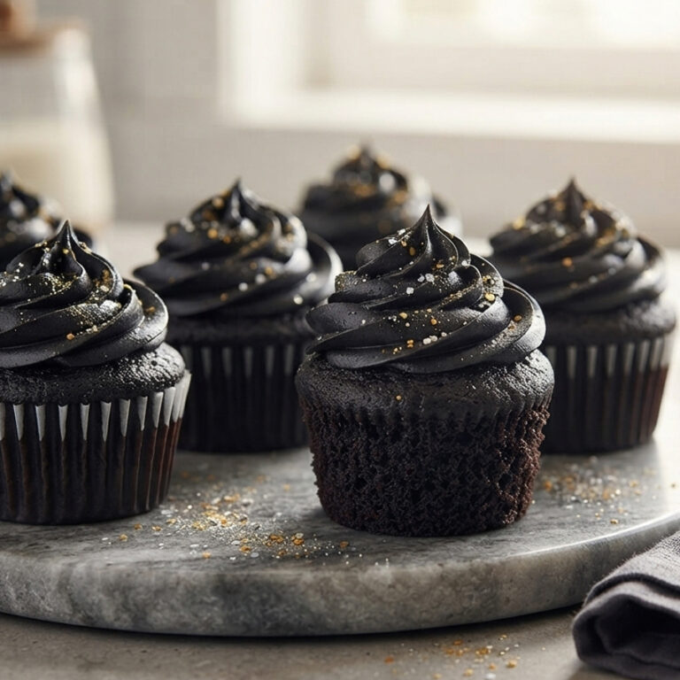 black cocoa cupcakes flat lay
