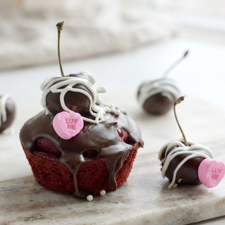 cherry red velvet cupcake hero
