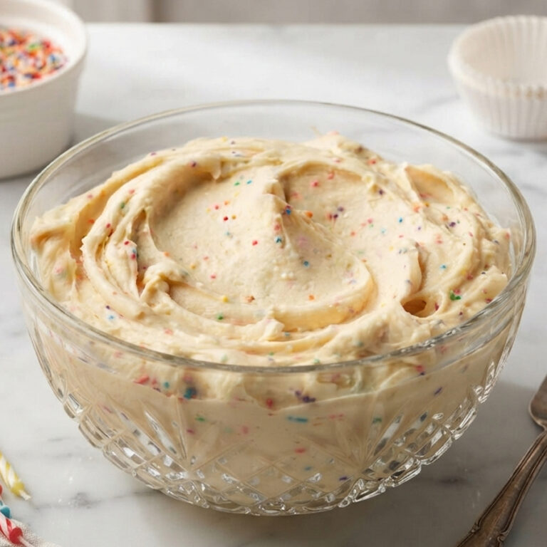 fluffy cake batter frosting with sprinkles