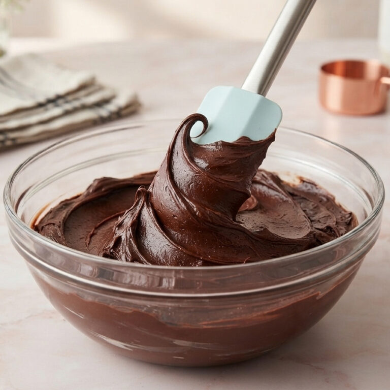 mixing fudge frosting