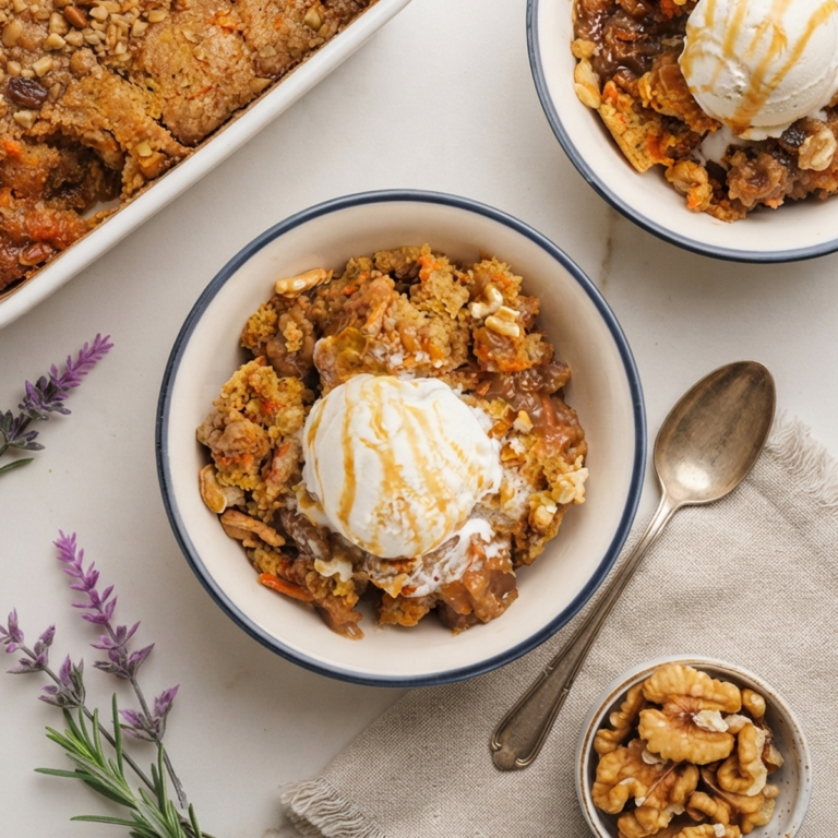 carrot cake cobbler in pan