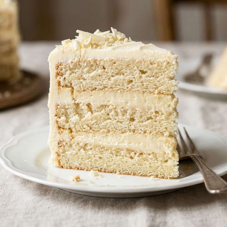 layer cake with white chocolate ganache filling